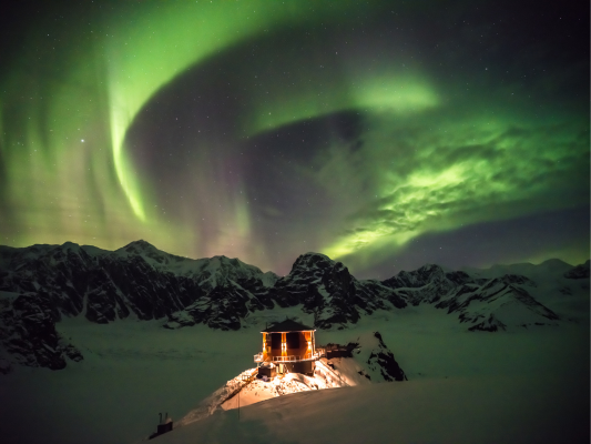Sheldon Chalet with northern lights in the background